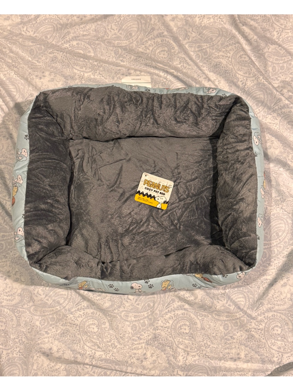 Peanuts Snoopy & Linus Plush Gray & Light Blue Pet Bed